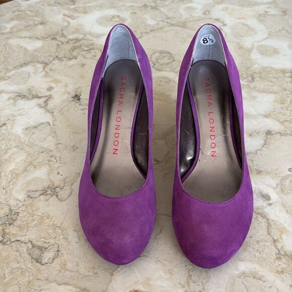 Sacha London Edna Kid Suede Hidden Platform Chunky 3” Heels Pumps - Picture 4 of 13